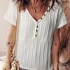 Ribbed Knit Button Detail V-Neck T-Shirt