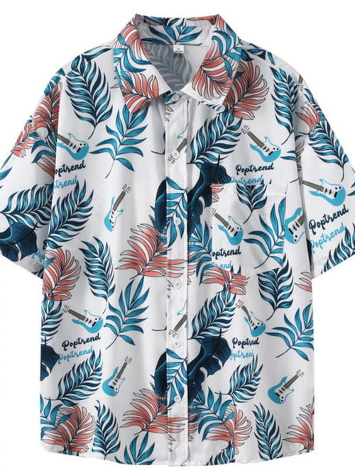 Men's Plus Size Tropical Print Short Sleeve Shirt