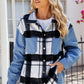 Pocketed Plaid Snap Down Denim Jacket