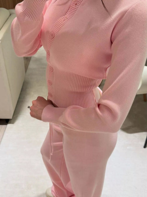 Button Up Cardigan and Pants Knit Set