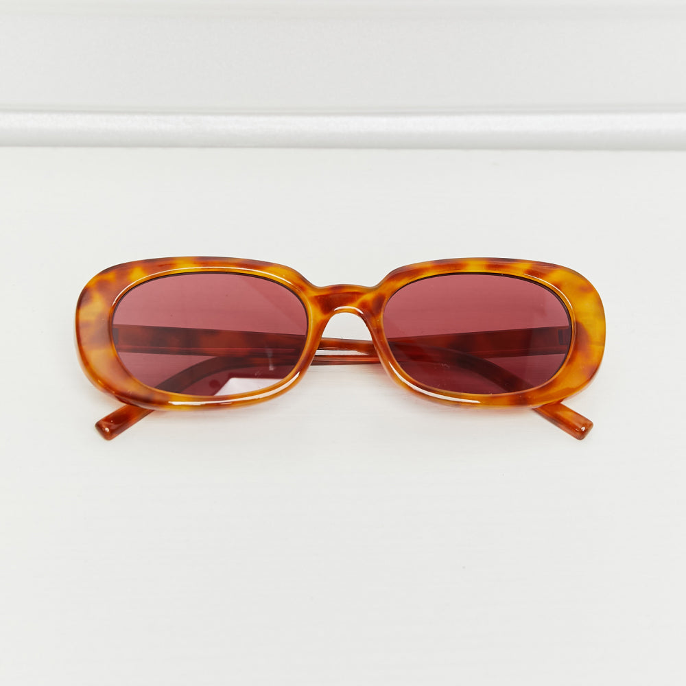 Oval Full Rim Sunglasses with orange tortoiseshell frame and red lenses, stylish UV protection.