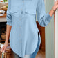 Full Size Side Slit Collared Neck Long Sleeve Shirt