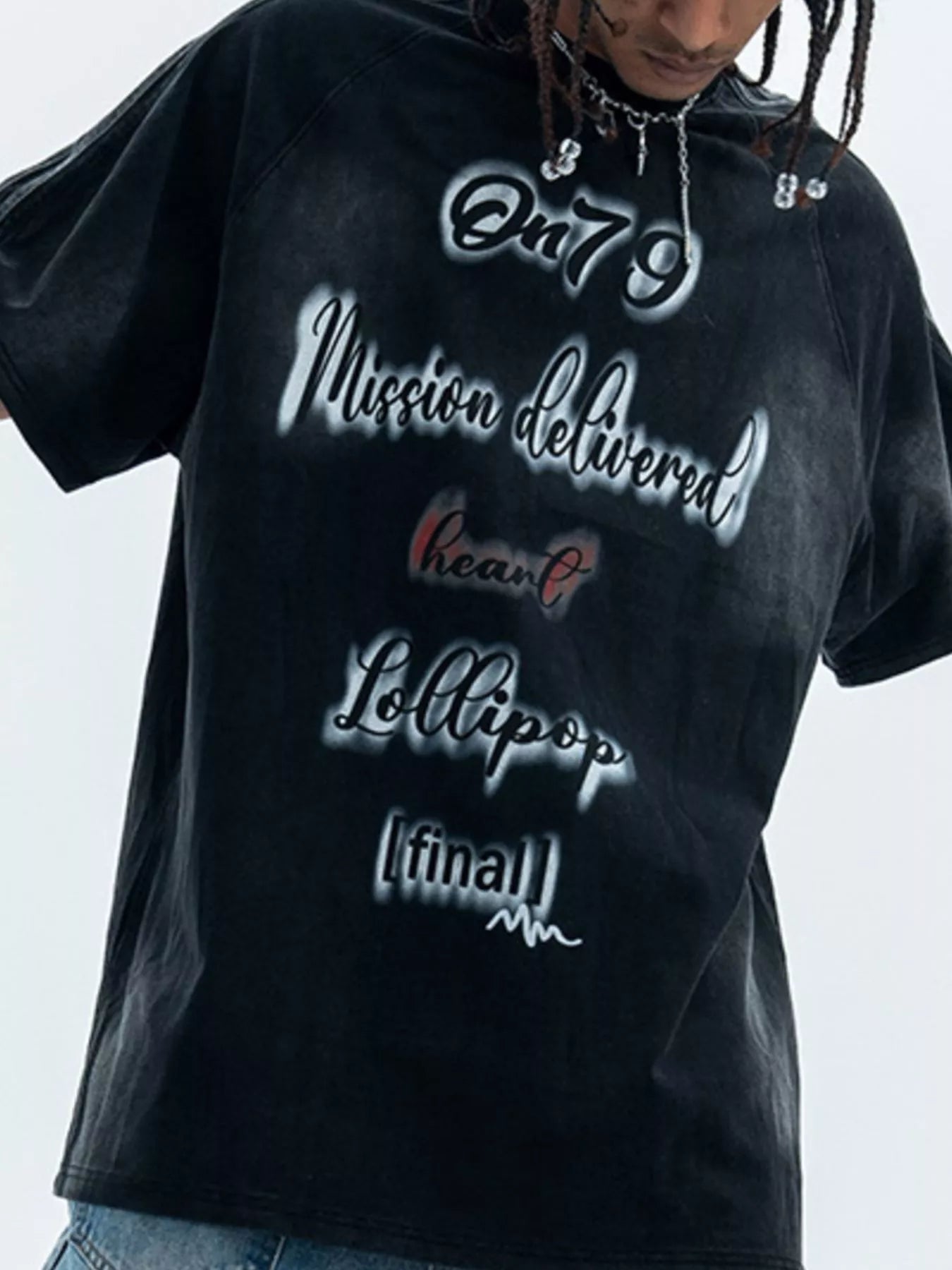 Men's Letter Round Neck Oversized T-Shirt featuring unique graphic design and relaxed fit, perfect for casual wear.