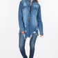 American Bazi Distressed Frayed Hem Denim Jacket