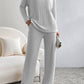 Khaki Slouchy Ribbed Knit V Neck Top & Pants Loungewear Set