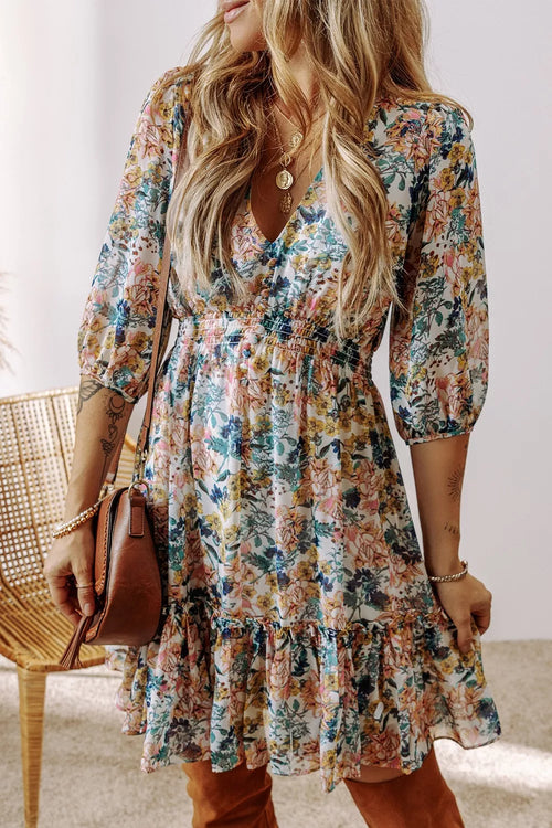 Floral Print Ruffle Hem Mini Dress