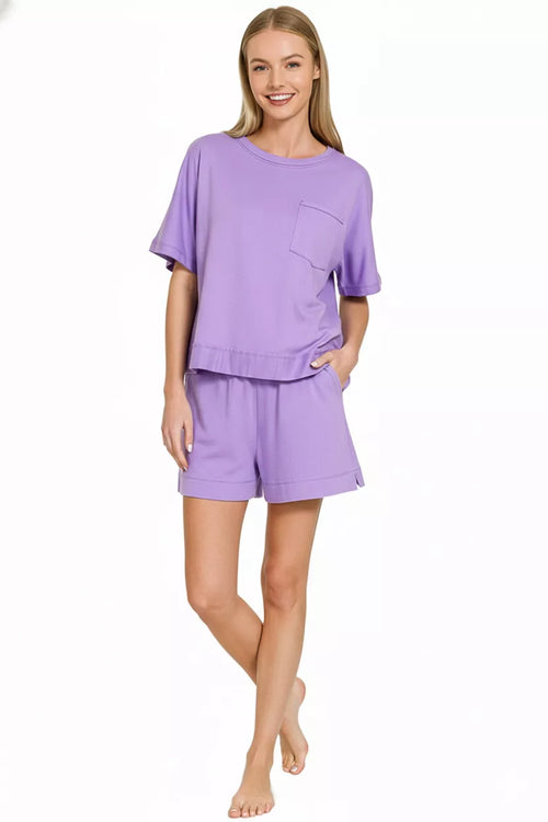 Zenana Exposed Seam Boxy Top & Shorts Set