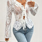 Lace Tied Ruffled V-Neck Long Sleeve Top