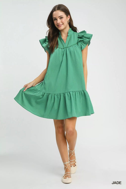 Umgee Flutter Sleeve Tiered Dress