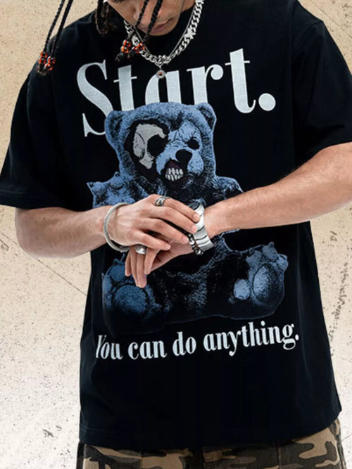 Men's Teddy Bear Graphic Round Neck Oversized T-Shirt