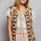 POL Tie Front Floral Pattern Crochet Vest with Scalloped Edge