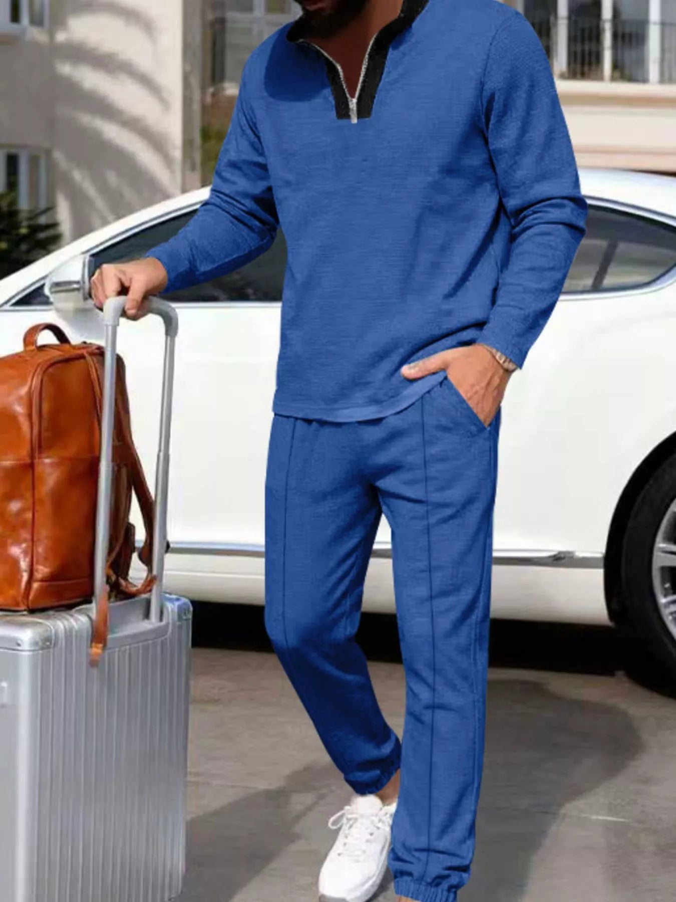 Men's zip-neck long-sleeve top and matching pants set