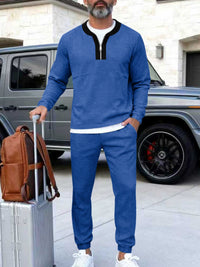 Men's zip-neck long-sleeve top and matching pants set