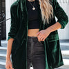 Green Lapel Collar Velvet Blazer with Flap Pockets