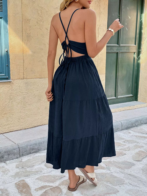 Tie Back Tiered Midi Dress