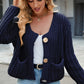 Round Neck Button Up Cardigan with Pockets