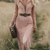 Fringe Zip Front Long Sleeve Dress