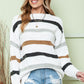 Multicolor Stripes Print Popcorn Drop Shoulder Pullover Sweater