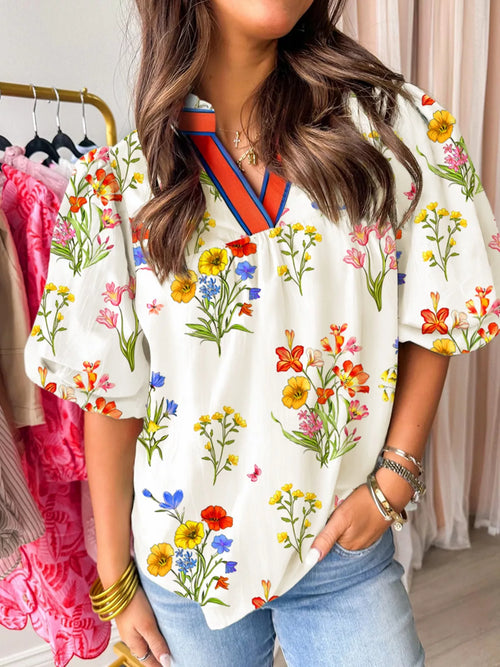 Floral Print Puff Sleeve Blouse