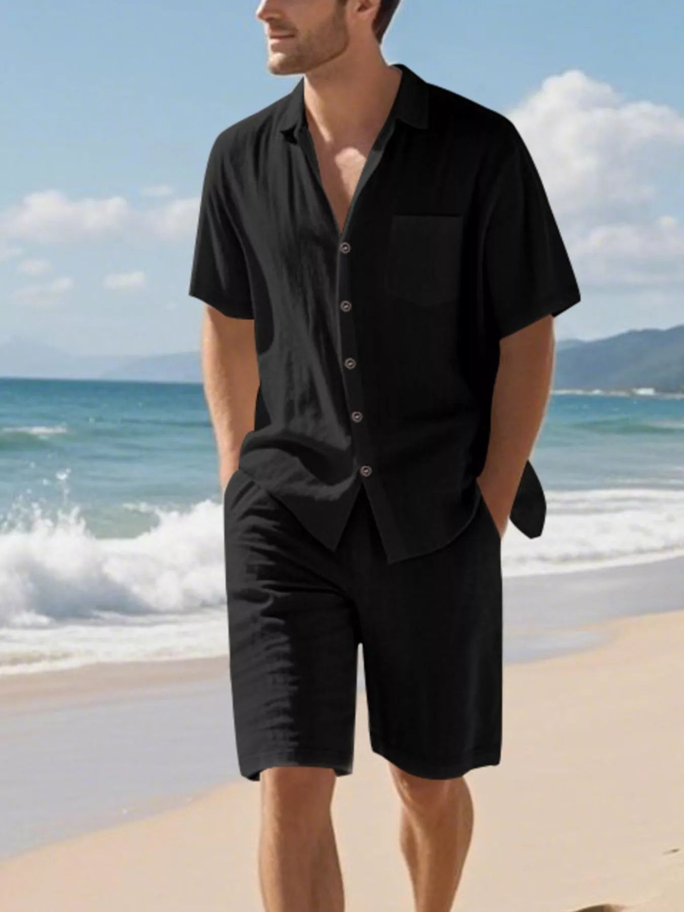 The Bayside Button-Up Set – casual button up shirt and shorts set, view 3