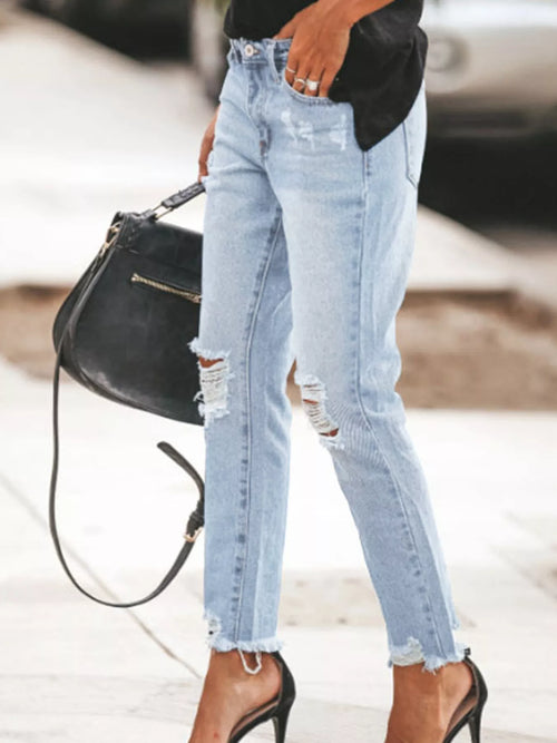 Distressed Wash Ankle Jeans