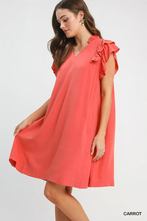 Umgee Linen Flutter Sleeve Shift Dress with Pockets