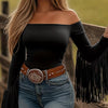 Off-Shoulder Fringe Sleeve T-Shirt