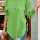 Full Size Side Slit Collared Neck Long Sleeve Shirt