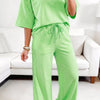 Lace Patchwork Half Sleeve Top Elastic Waist Pants Two Piece Set
