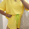 Stripe Contrast Neck Loose Tee and Drawstring Shorts Set