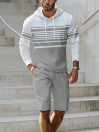 Men's striped hoodie and drawstring shorts set