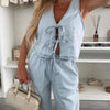 Tie Front Vest and Jeans Denim Set