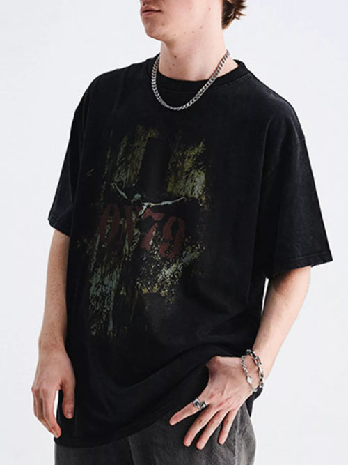 Men's Vintage Graphic Round Neck Oversized T-Shirt