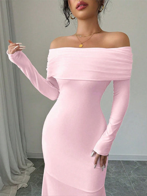 Off-Shoulder Long Sleeve Bodycon Maxi Dress