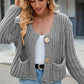 Round Neck Button Up Cardigan with Pockets