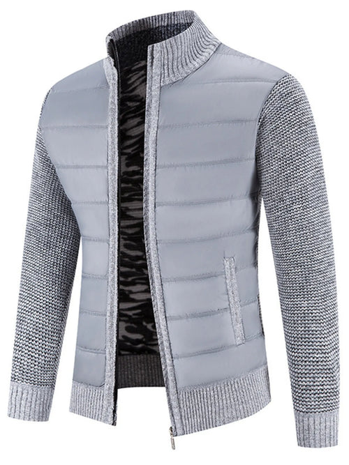 Men's Plus Size Quilted Knit Bomber Jacket with Stand Collar