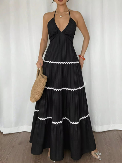 Halter Neck Pleated Maxi Dress