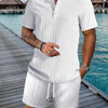 Men's Full Size Button Detail Short Sleeve Top and Shorts Set Plus Size