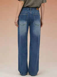 Back view of Vintage Wash Wide Leg Jeans, showcasing pocketed design and relaxed fit.