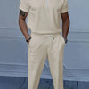 Men's Full Size Quarter Zip Short Sleeve Polo and Pants Set Plus Size