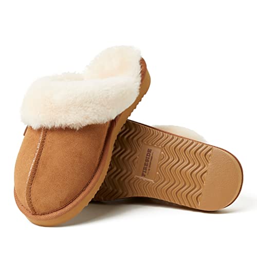 Dearfoams Womens Fireside Sydney Shearling Fur Indoor/Outdoor Scuff With Wide Widths Slipper, Chestnut, 8 US