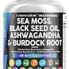 Sea Moss 3000mg Black Seed Oil 2000mg Ashwagandha 1000mg Turmeric 1000mg Bladderwrack 1000mg Burdock 1000mg & Vitamin C & D3 with Elderberry Manuka Dandelion Yellow Dock Iodine Chlorophyll ACV