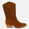 Beast Fashion Faux Suede Laser Cut Detail Block Heel Boots