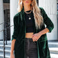 Green Lapel Collar Velvet Blazer with Flap Pockets