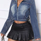 Zip Up Long Sleeve Denim Top