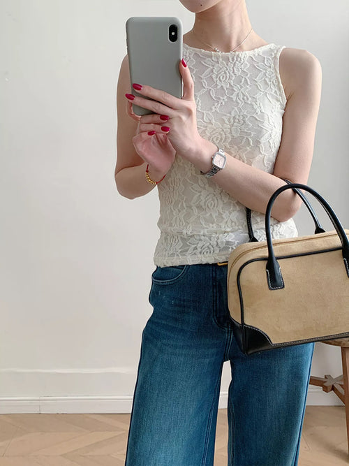 Lace Round Neck Long Sleeve Top