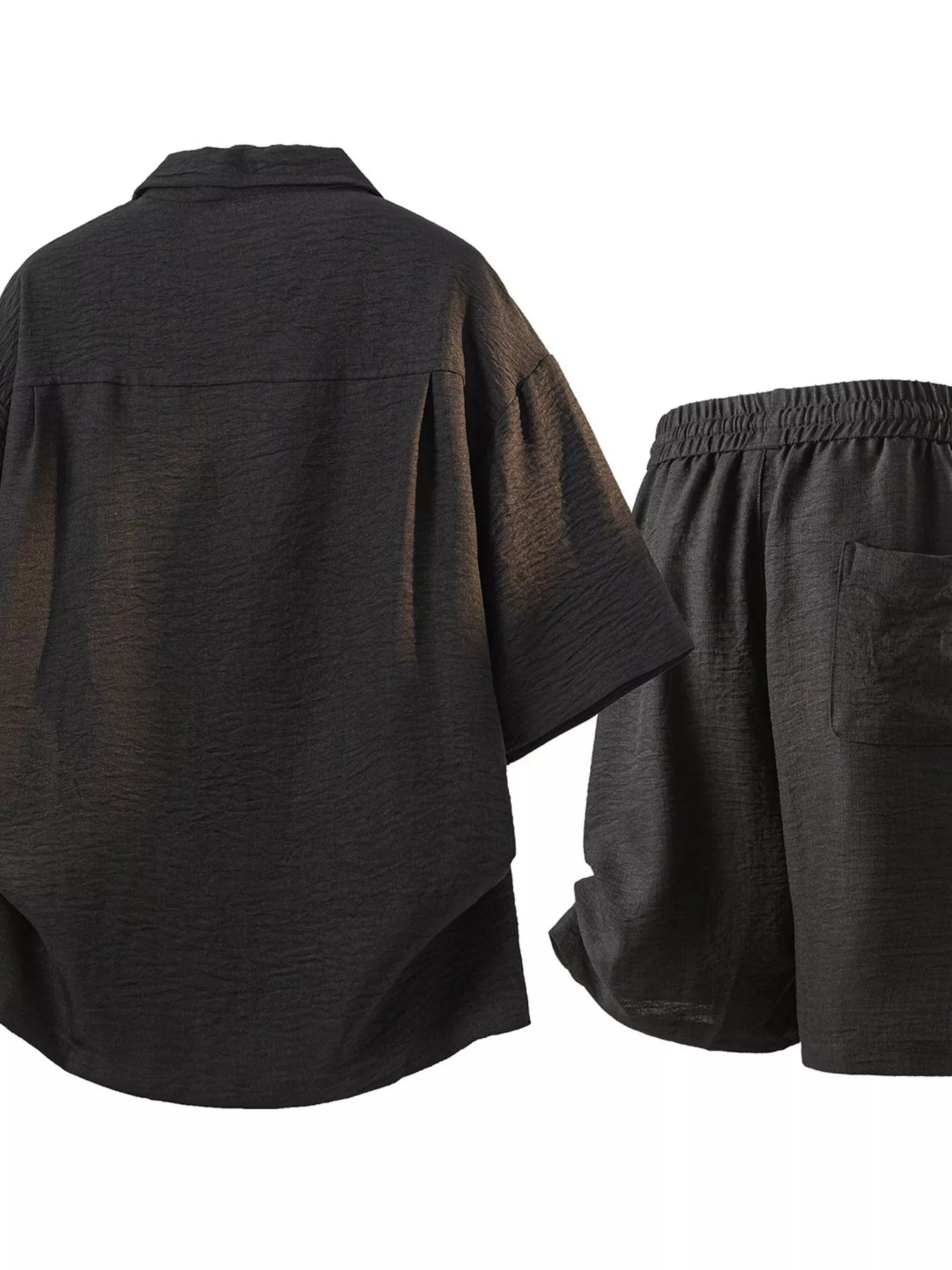 Men's short-sleeve button-up shirt and drawstring shorts set