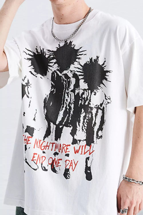 Men's THE NIGHTMARE WILL END ONE DAY Graphic Round Neck Oversized T-Shirt