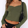Long Sleeve Sweetheart Neck Crop T-Shirt