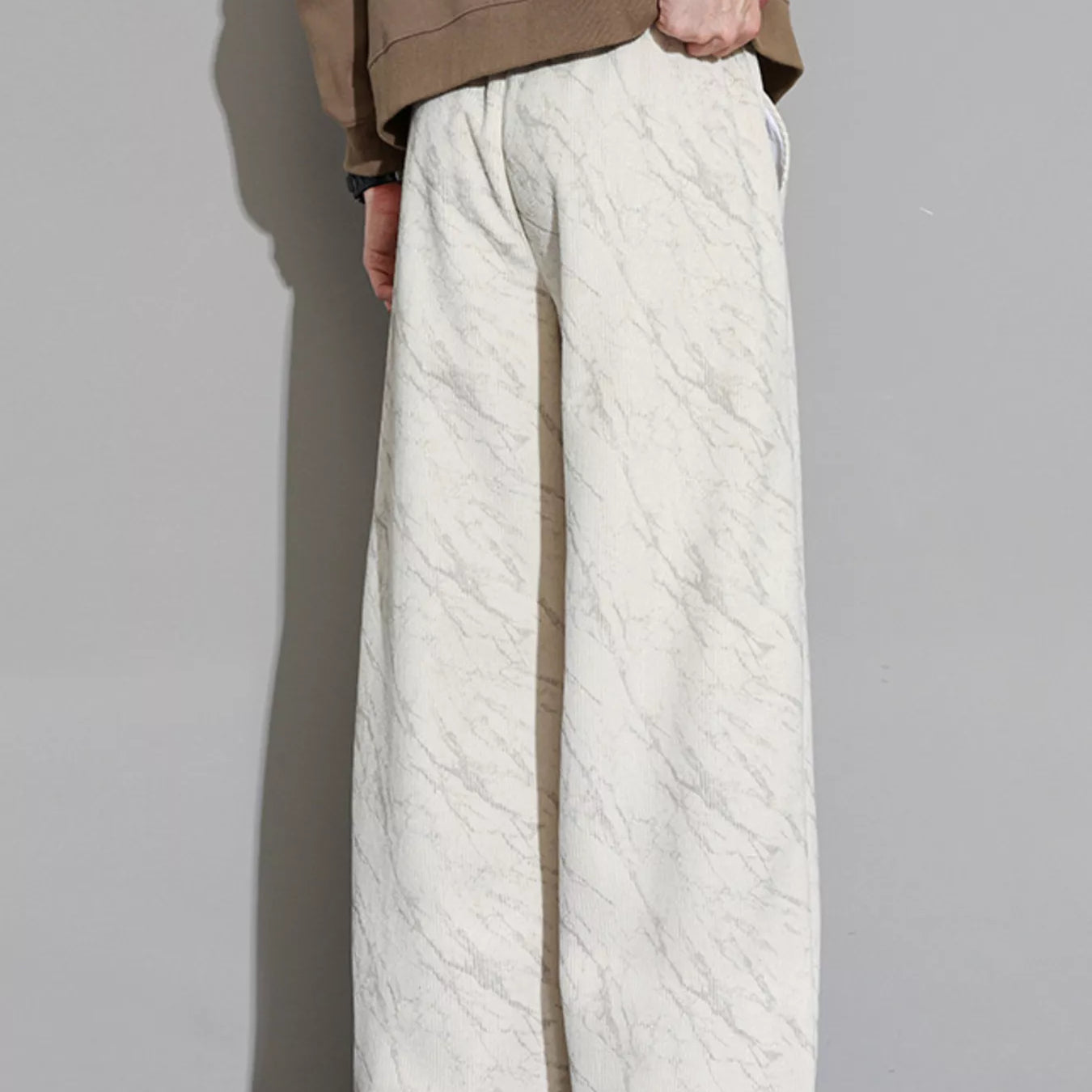 Men's Wide Leg Casual Pants in marble print design, showcasing a comfortable fit and stylish look from the back.